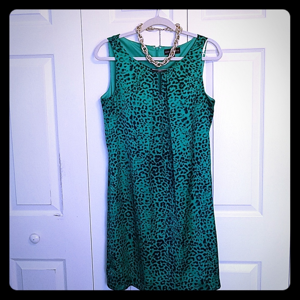 Dana Buchman green and black animal print dress